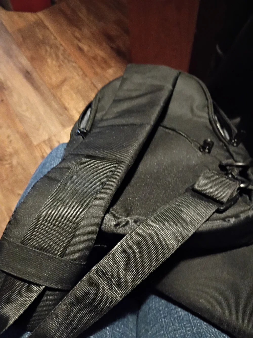 Black Men's Sling Backpack with Reflective Accent